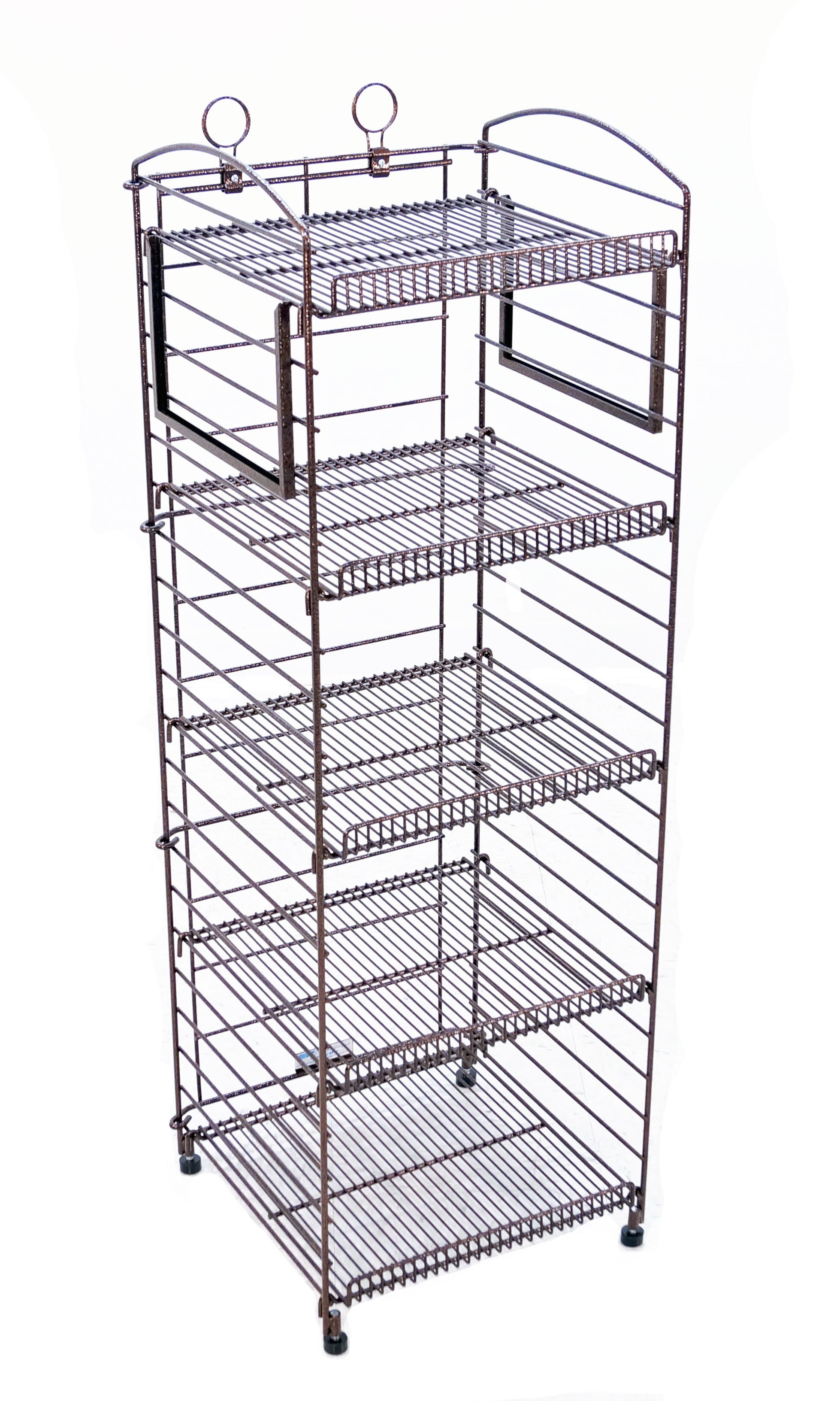 5-Shelf Fold-Up Wire Floor Display with Side Sign Frame (Bronze Hammertone)