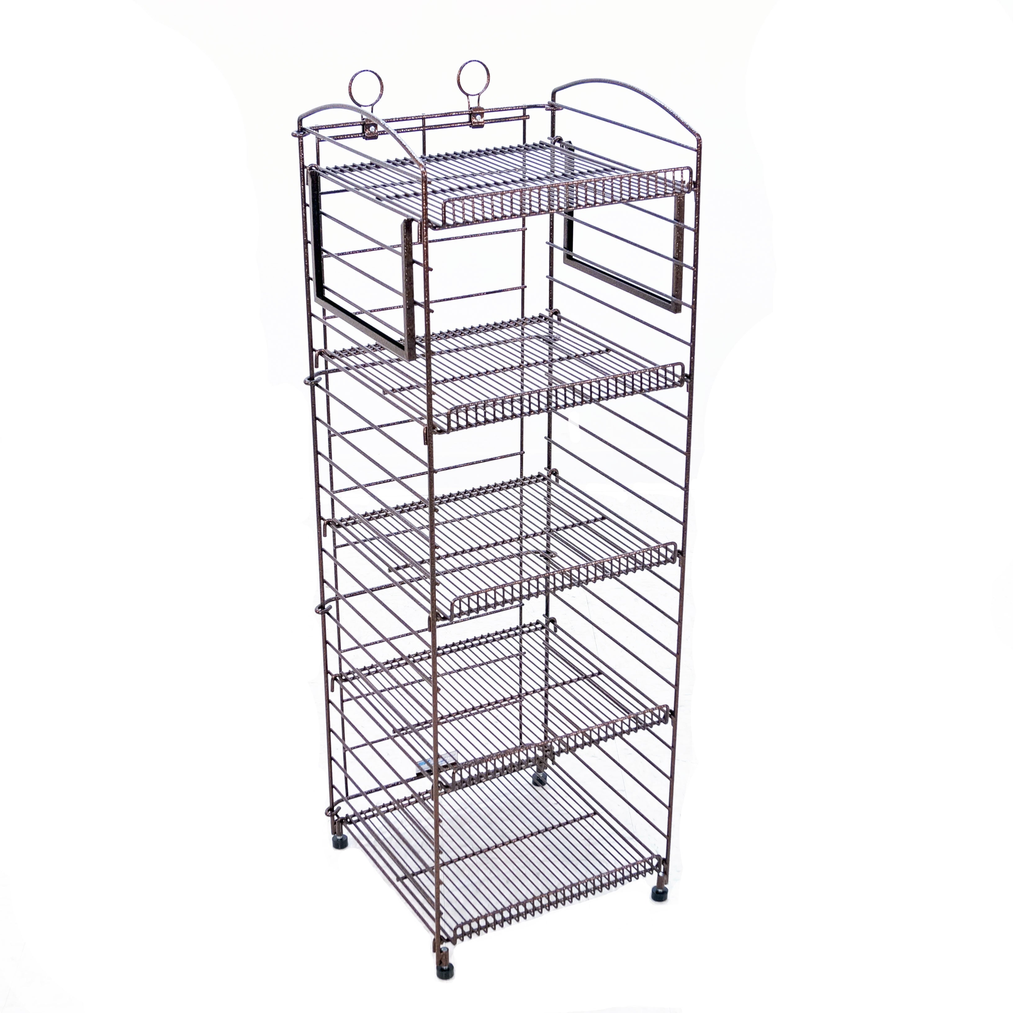 5-Shelf Fold-Up Wire Floor Display with Side Sign Frame (Bronze Hammertone)