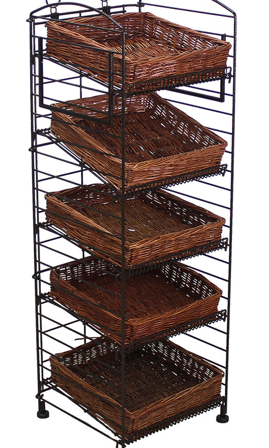 5-Shelf Fold Up Display with Square Willow Baskets