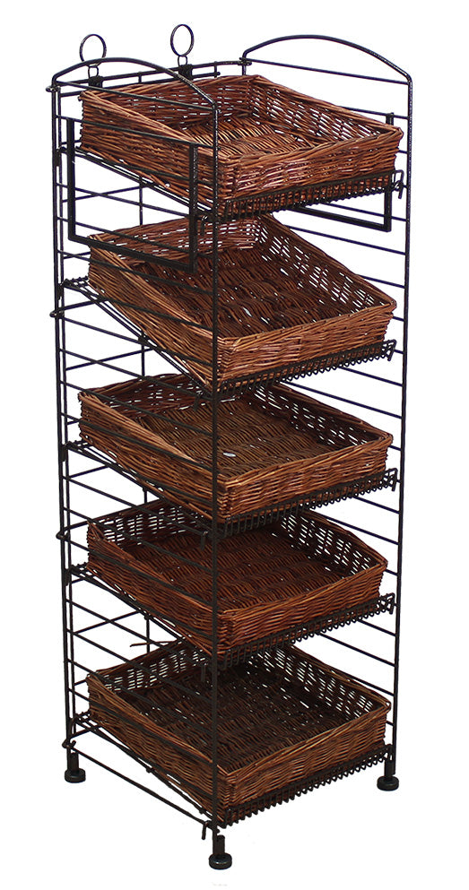 5-Shelf Fold Up Display with Square Willow Baskets