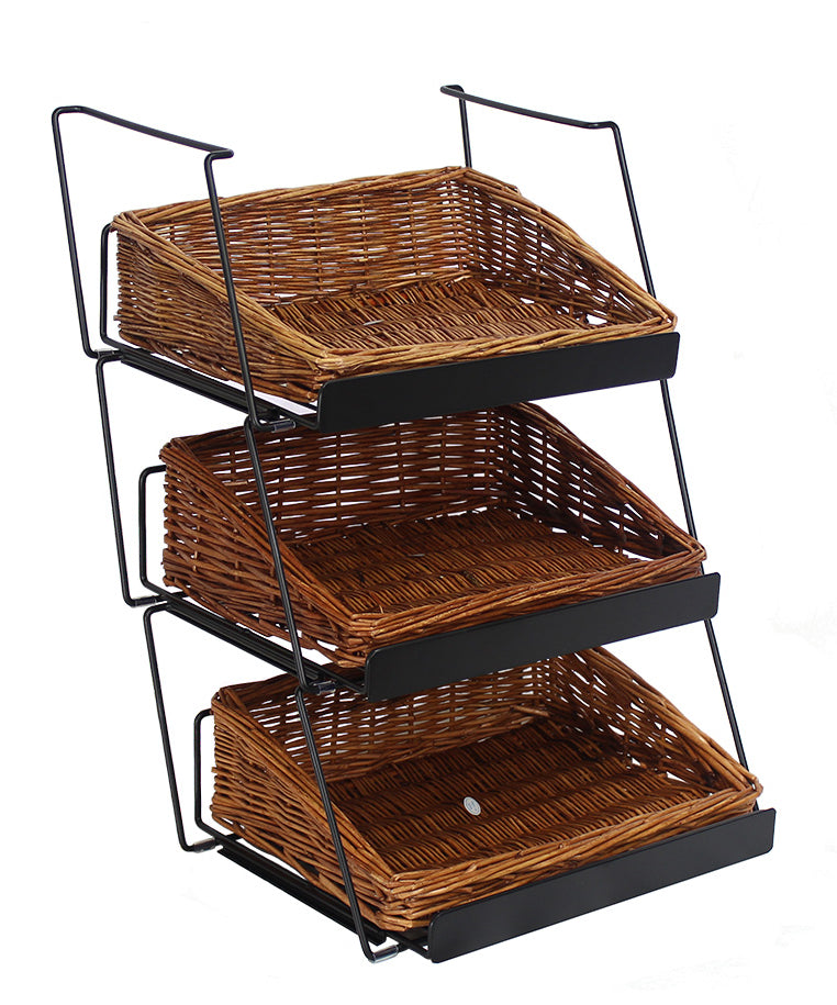 3-Tier Counter Display with 3 Rectangular Willow Baskets