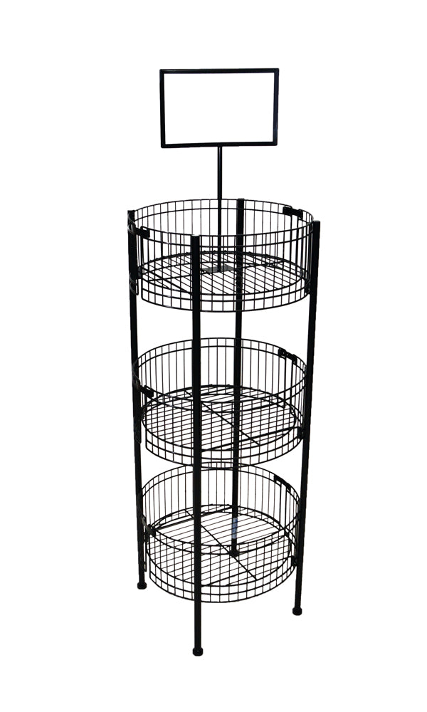 3-Basket Wire Dump Bin Floor Display with Sign Frame