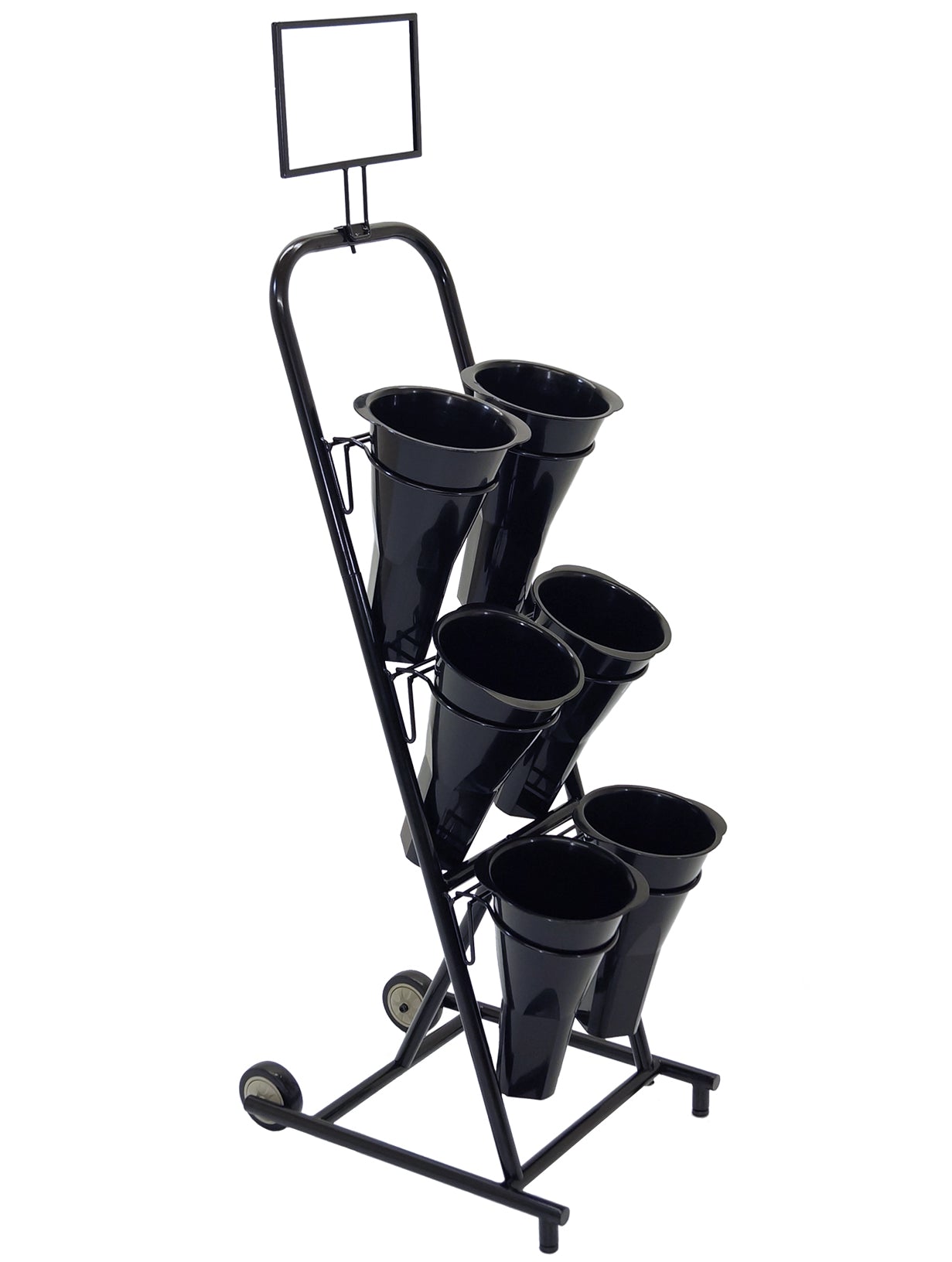 Floral Cart with 6 Plastic Vases and Sign Frame
