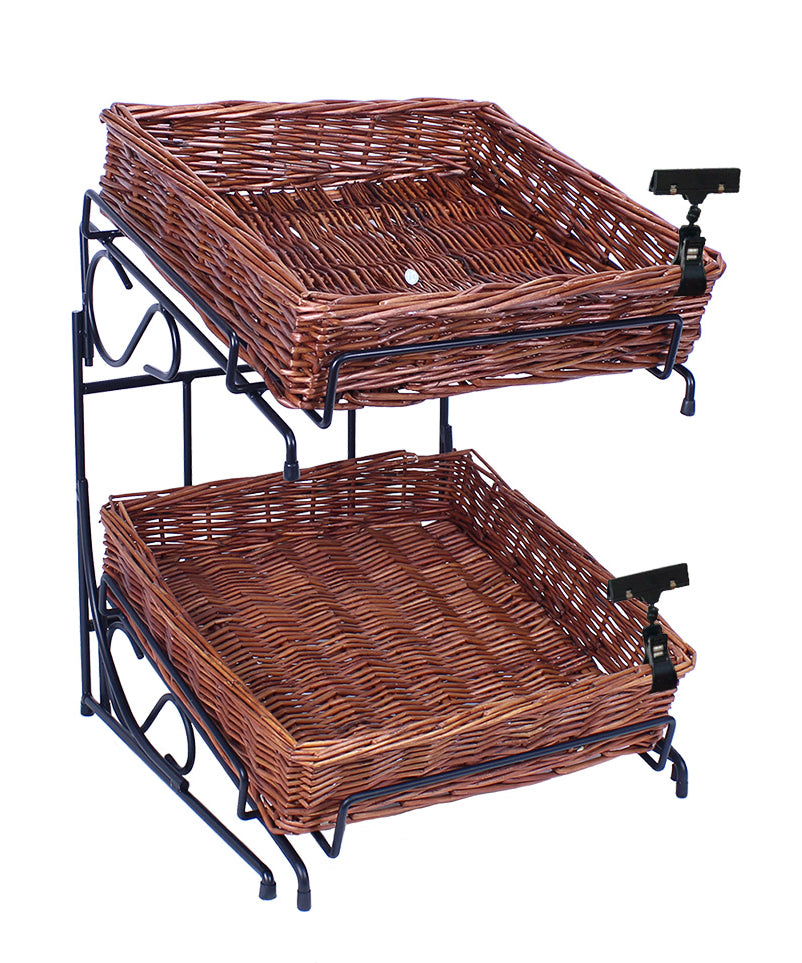 2-Tier Square Willow Basket Counter Display