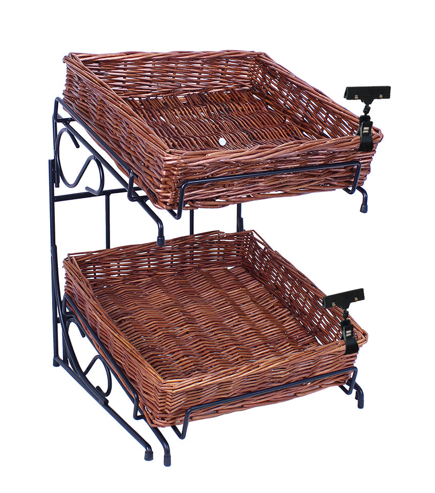 2-Tier Square Willow Basket Counter Display