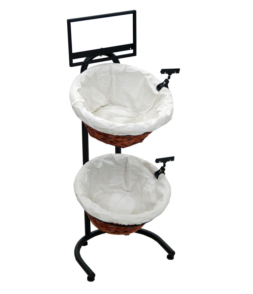 2-Tier Floor Display with 2 Round Willow Baskets and (Cloth)