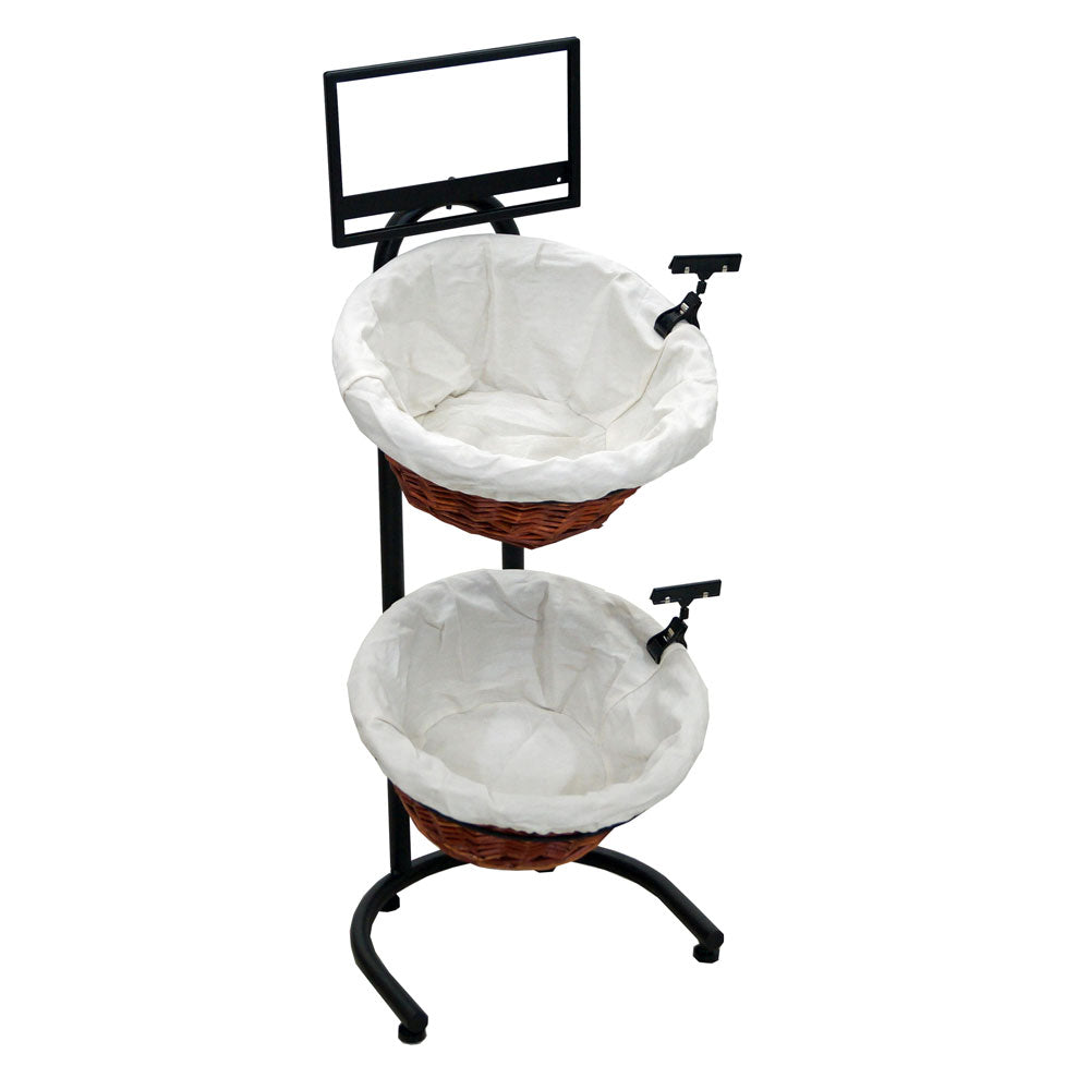 2-Tier Floor Display with 2 Round Willow Baskets and (Cloth)