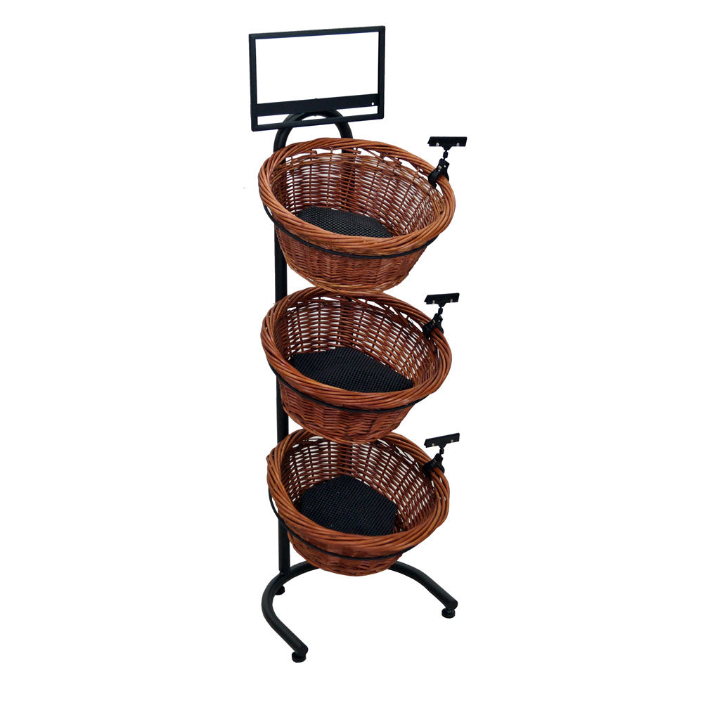 3-Tier Floor Display with 3 Round Willow Baskets (Mesh)