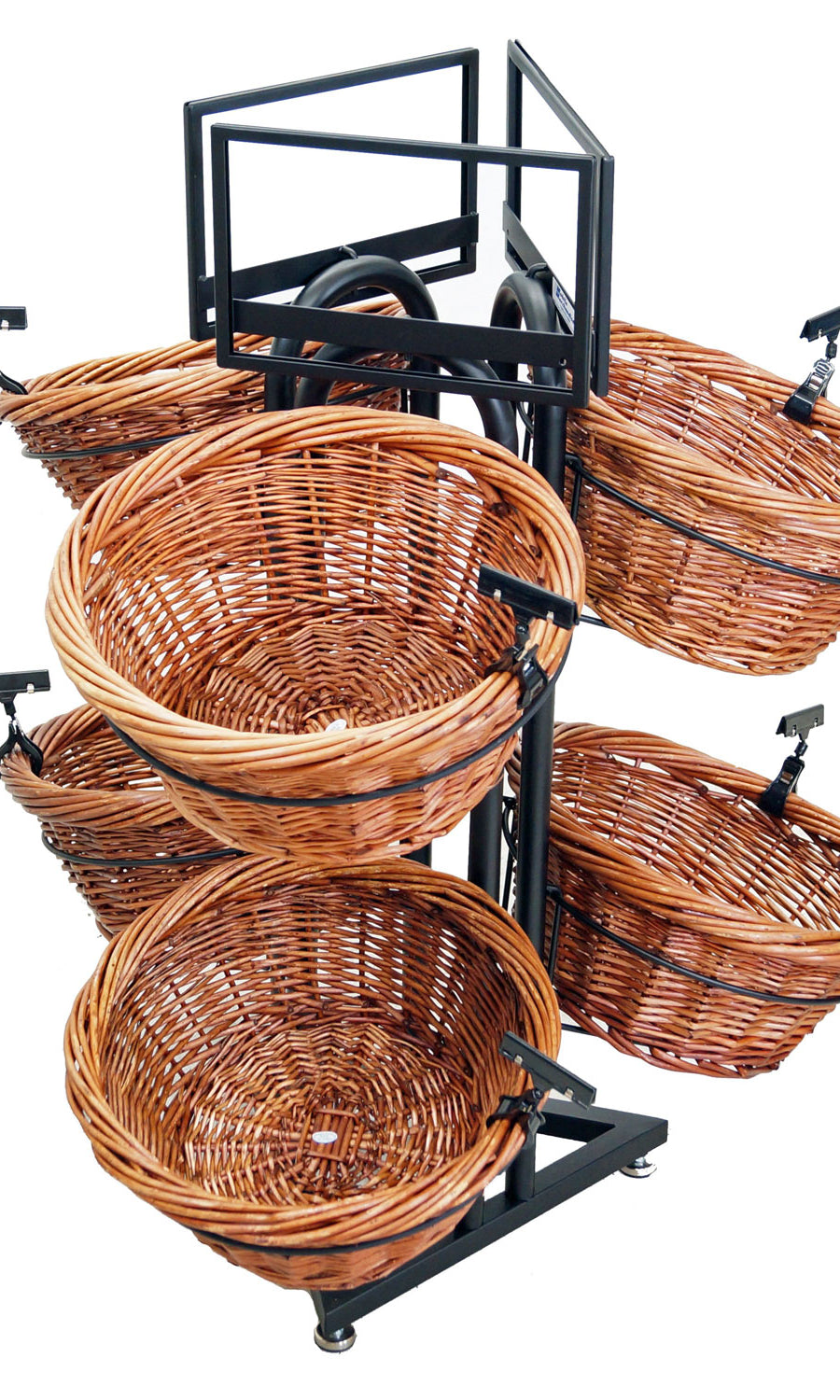 2-Tier Floor Display with Triangle Base and 6 Round Willow Baskets