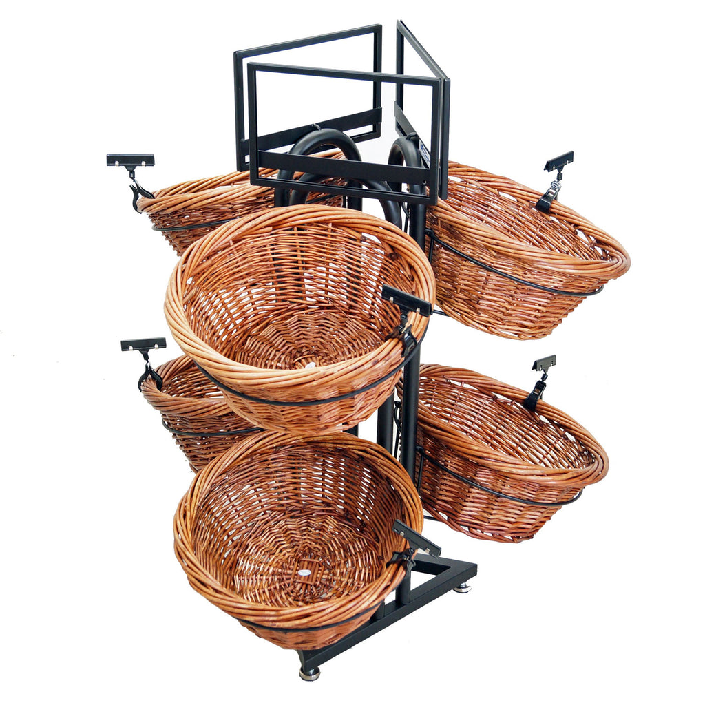 2-Tier Floor Display with Triangle Base and 6 Round Willow Baskets