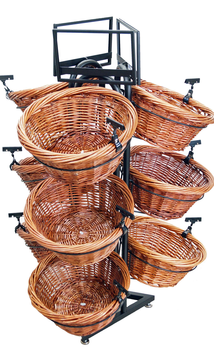 3-Tier Willow Basket Display with 9 Round Willow Baskets and Triangle Base