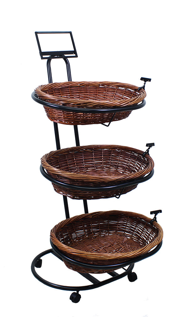 3-Tier Large Floor Display with 3 Oval Willow Baskets