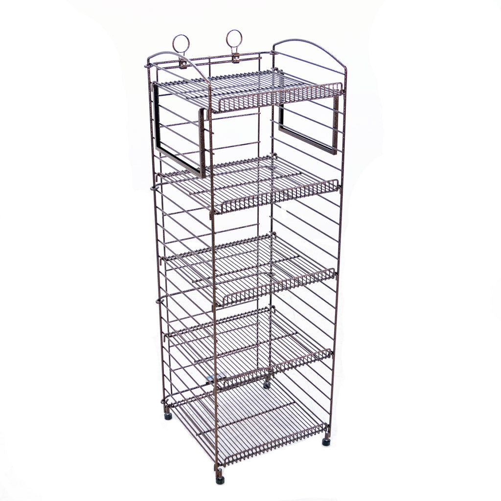 5-Shelf Fold-Up Wire Floor Display with Side Sign Frame (Bronze Hammertone)