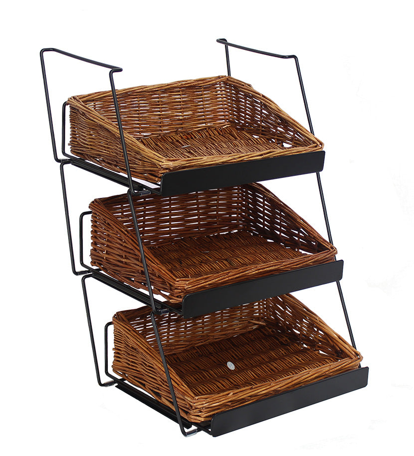 3-Tier Counter Display with 3 Rectangular Willow Baskets