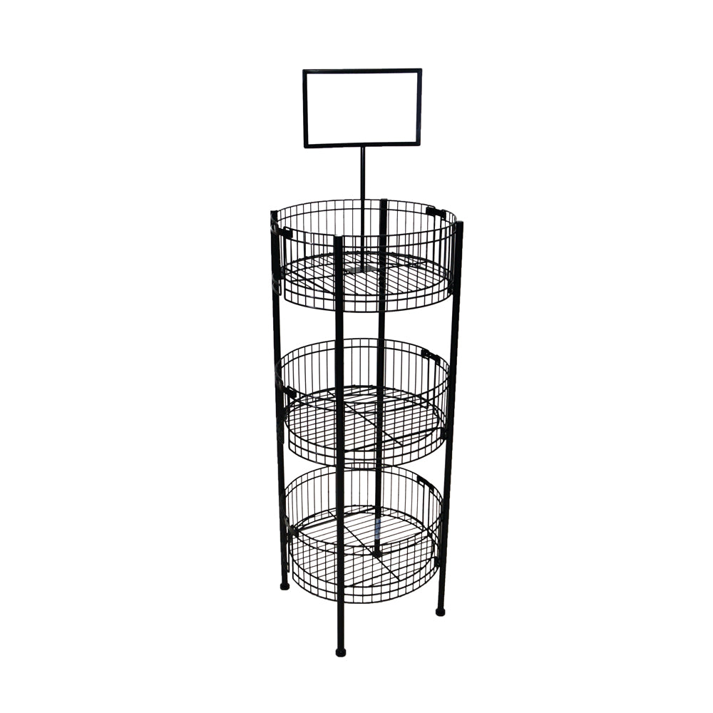 3-Basket Wire Dump Bin Floor Display with Sign Frame