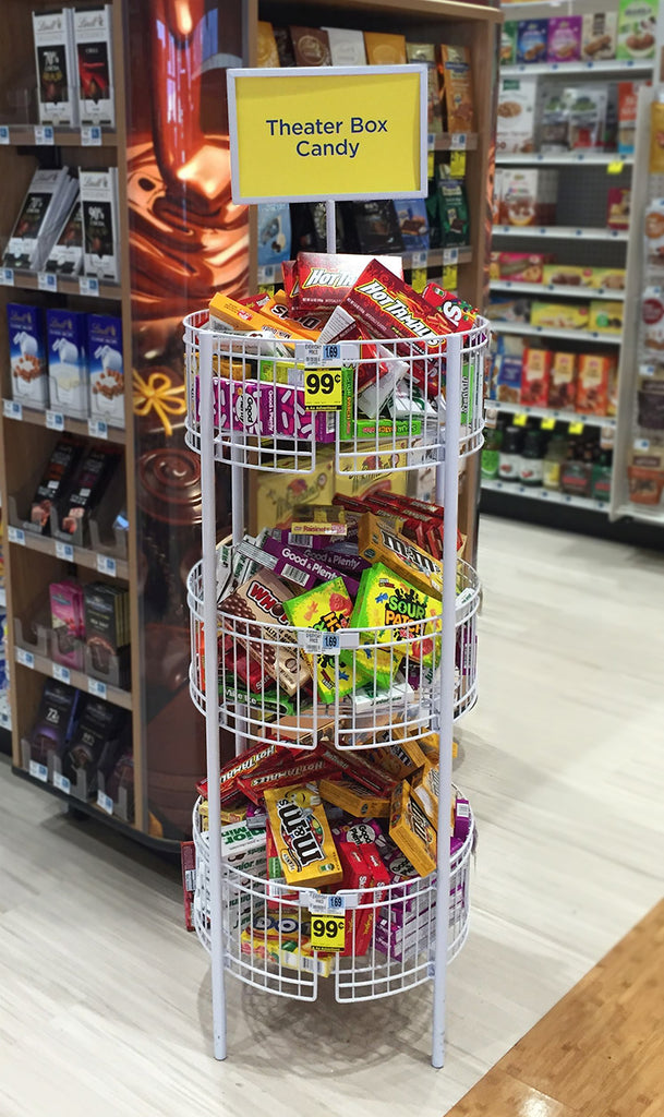 3-Basket Wire Dump Bin Floor Display with Sign Frame - White