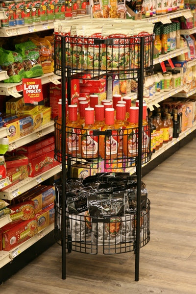 Dump Stack Display 3-Basket Wire Dump Bin Floor Display with Sign Frame – Mobile Merchandisers