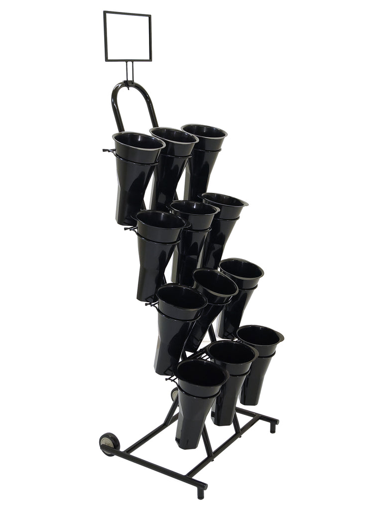 Floral Cart with 12 Plastic Vases and Sign Frame (Black)