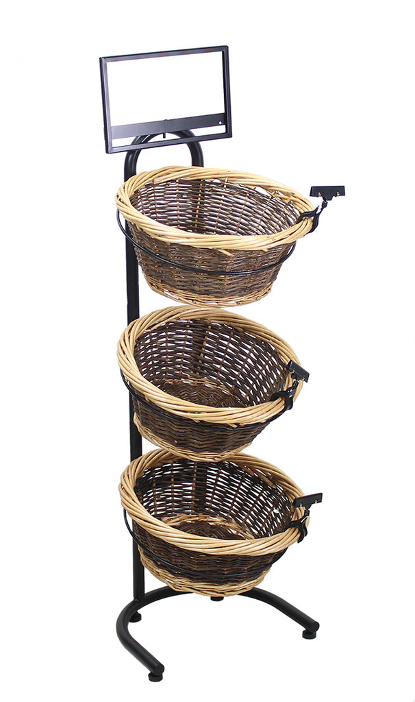 Custom - 3-Tier Floor Display with 3 Round 2-Tone Baskets (Sign Frame and Sign Clips Included)