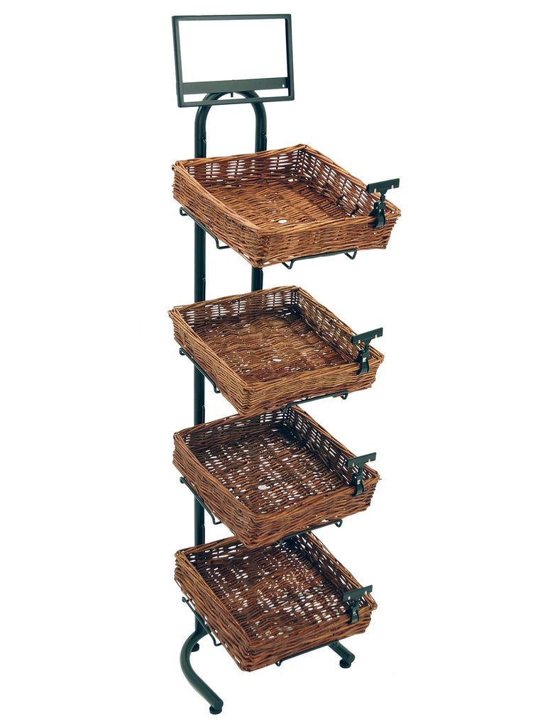 4-Tier Floor Display with 4 Square Willow Baskets
