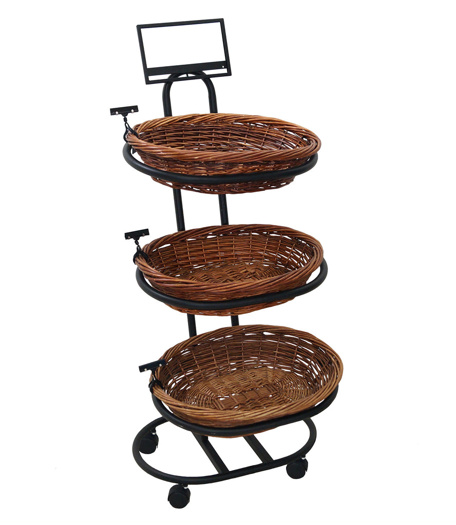 3-Tier Medium Floor Display with 3 Oval Willow Baskets