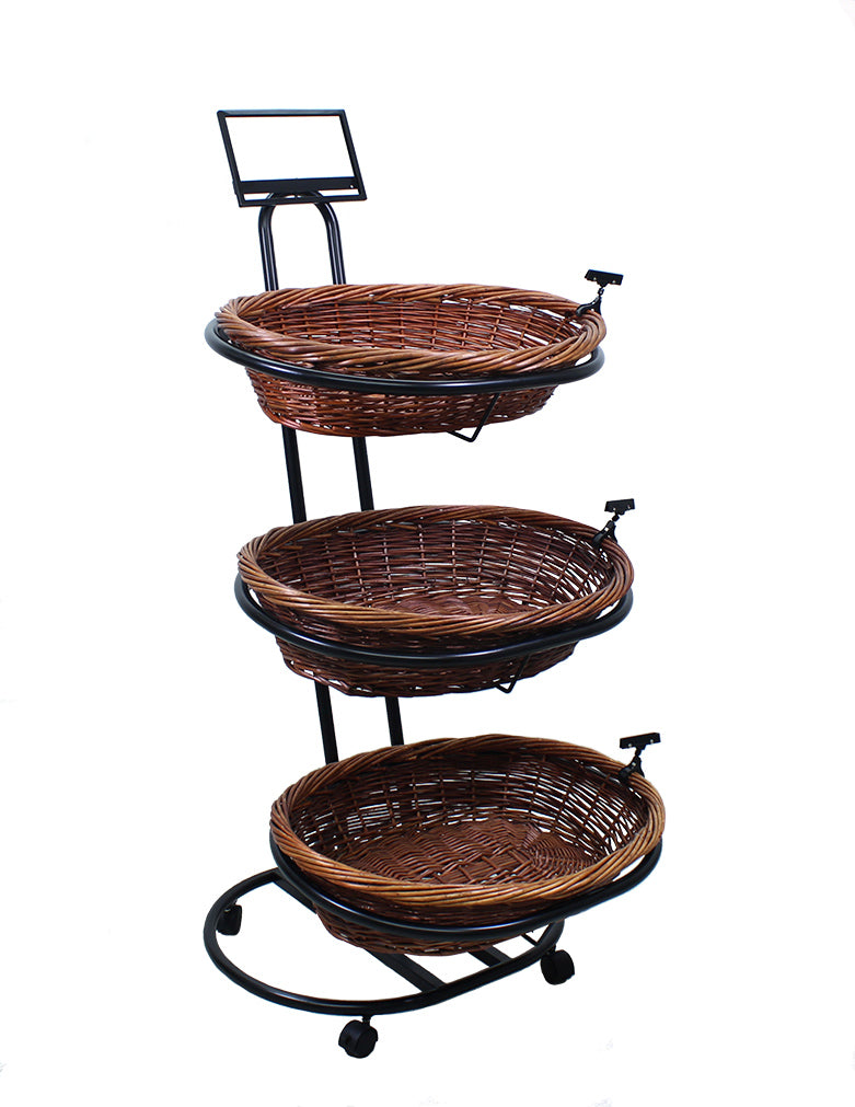 3-Tier Large Floor Display with 3 Oval Willow Baskets